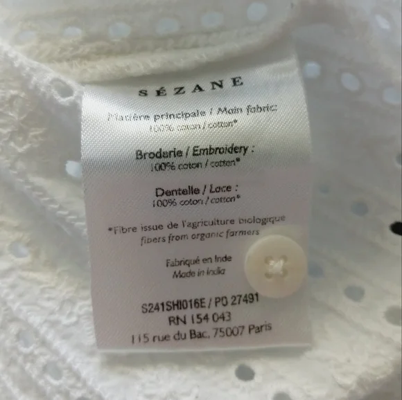 Sezane Marinette Shirt Eyelet Lace Organic Cotton 42 - Picture 9 of 15